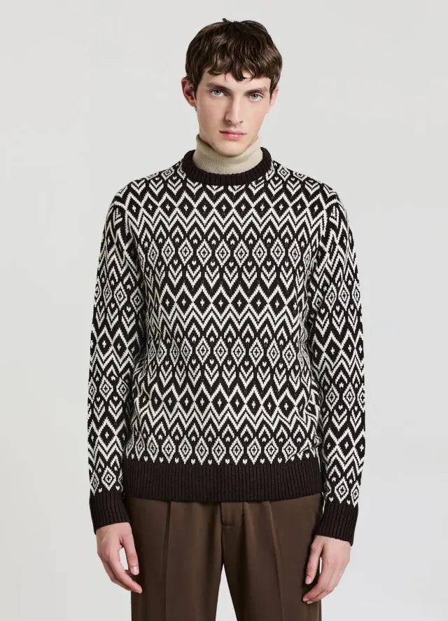 Calliope pull jacquard homme col rond manches longues