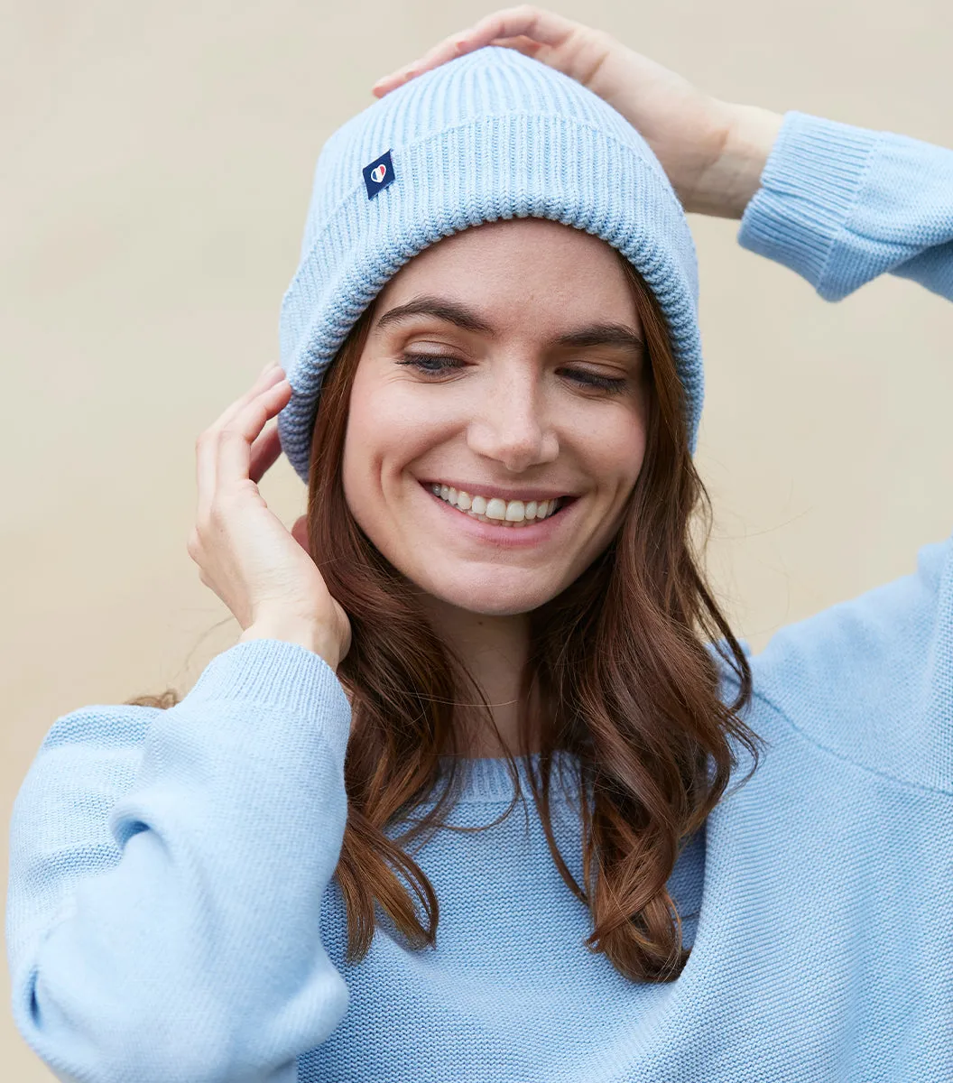 Cocorico Ciel bonnet bleu ciel laine mérinos