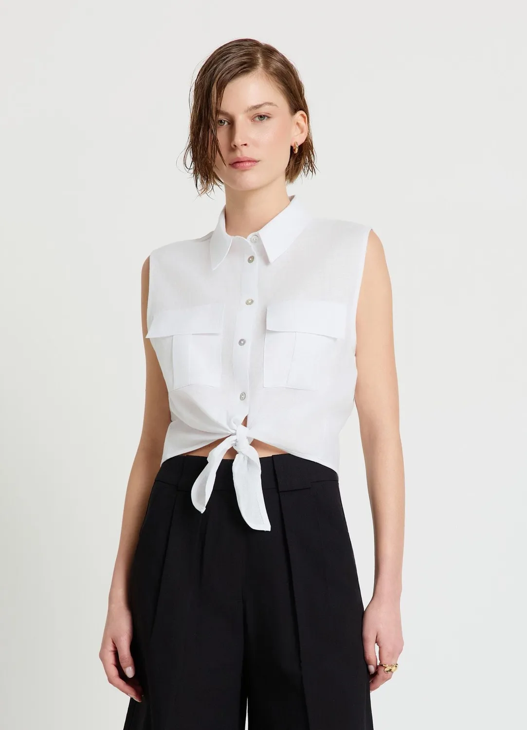 Calliope chemise lin sans manches nœud été