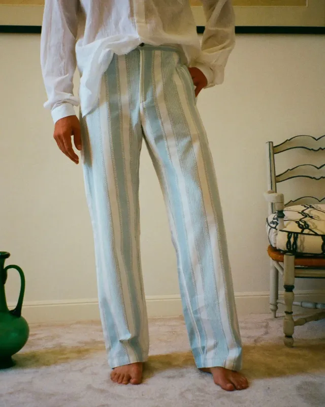 Erevan Capon Jacquard Ray Azur pantalon coton ample