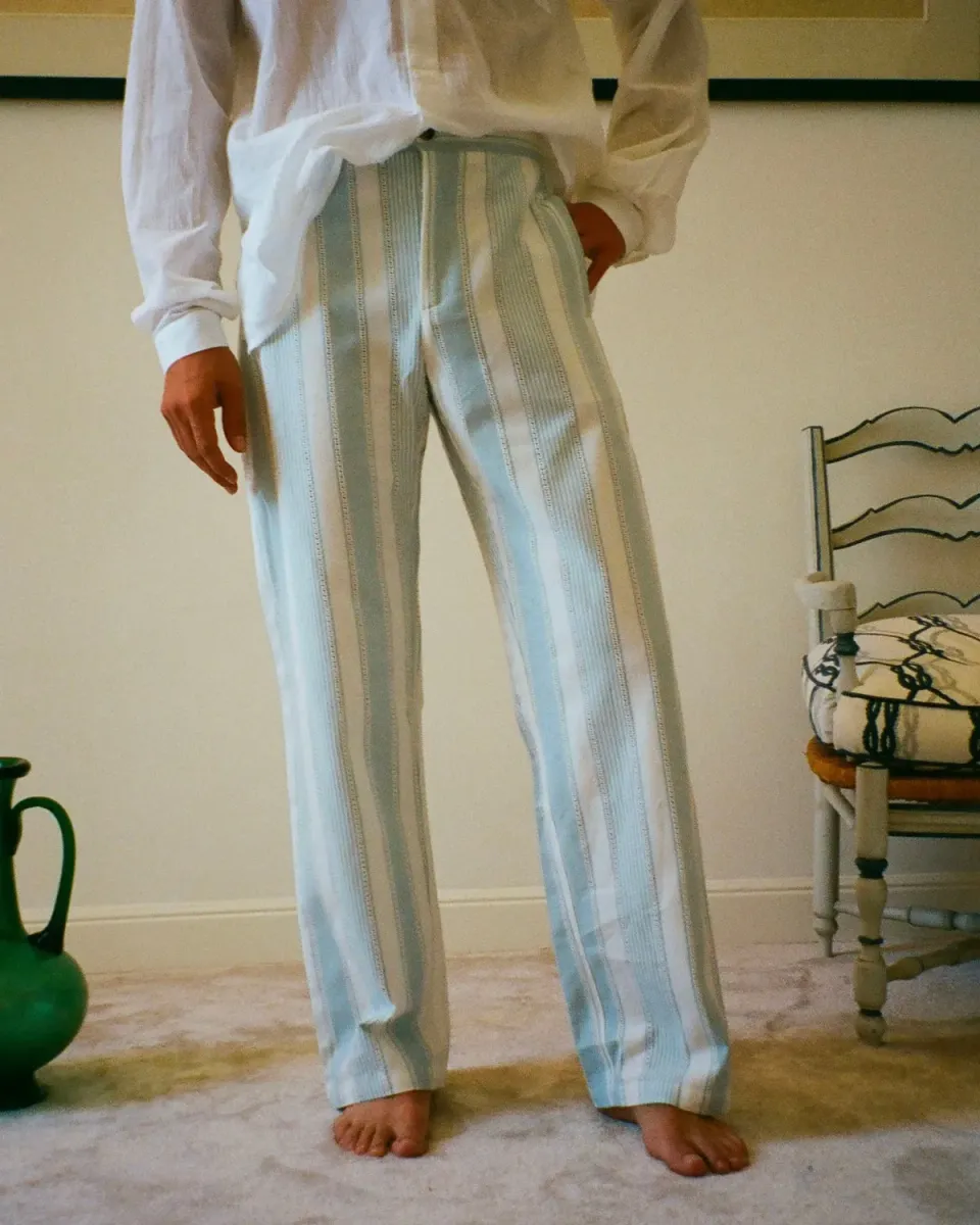 Erevan Capon Jacquard Ray Azur pantalon coton ample