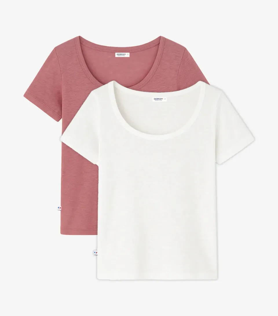 Cocorico t-shirt lin femme lot 2 Rose Blanc respirant