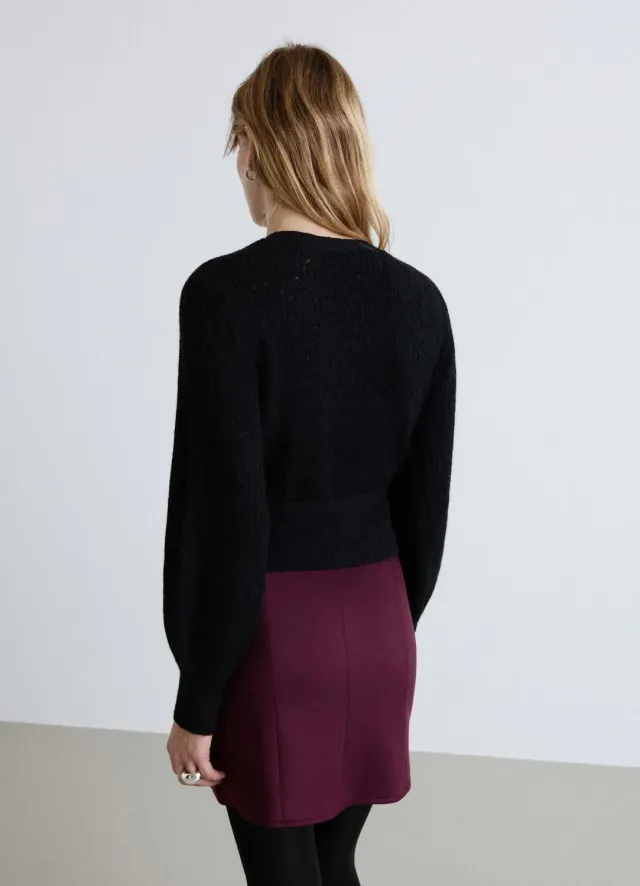 Calliope maille ajourée gilet cache-cœur femme ceinture