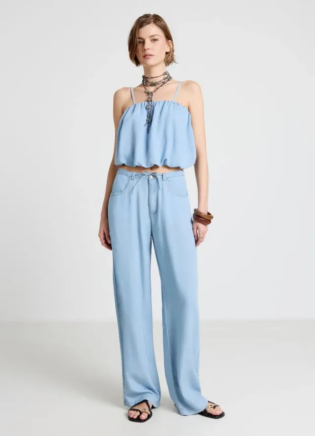 Calliope jean wide leg femme cordon uni