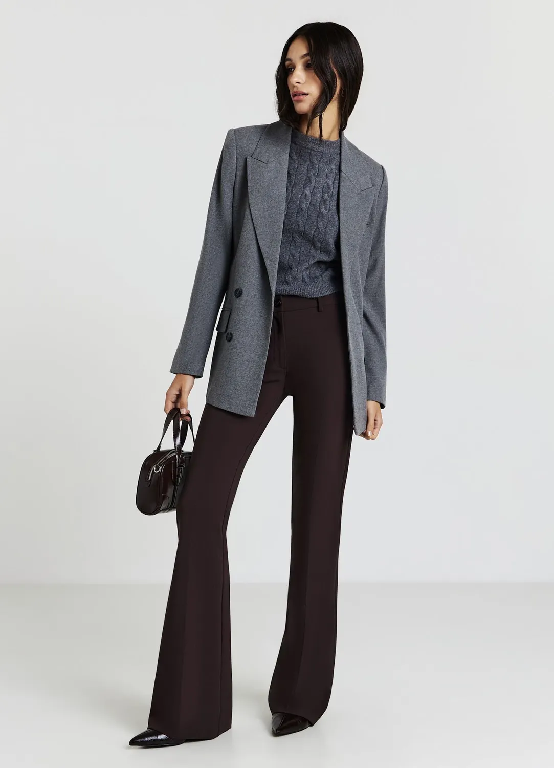 Calliope pantalon flare stretch femme zip bureau