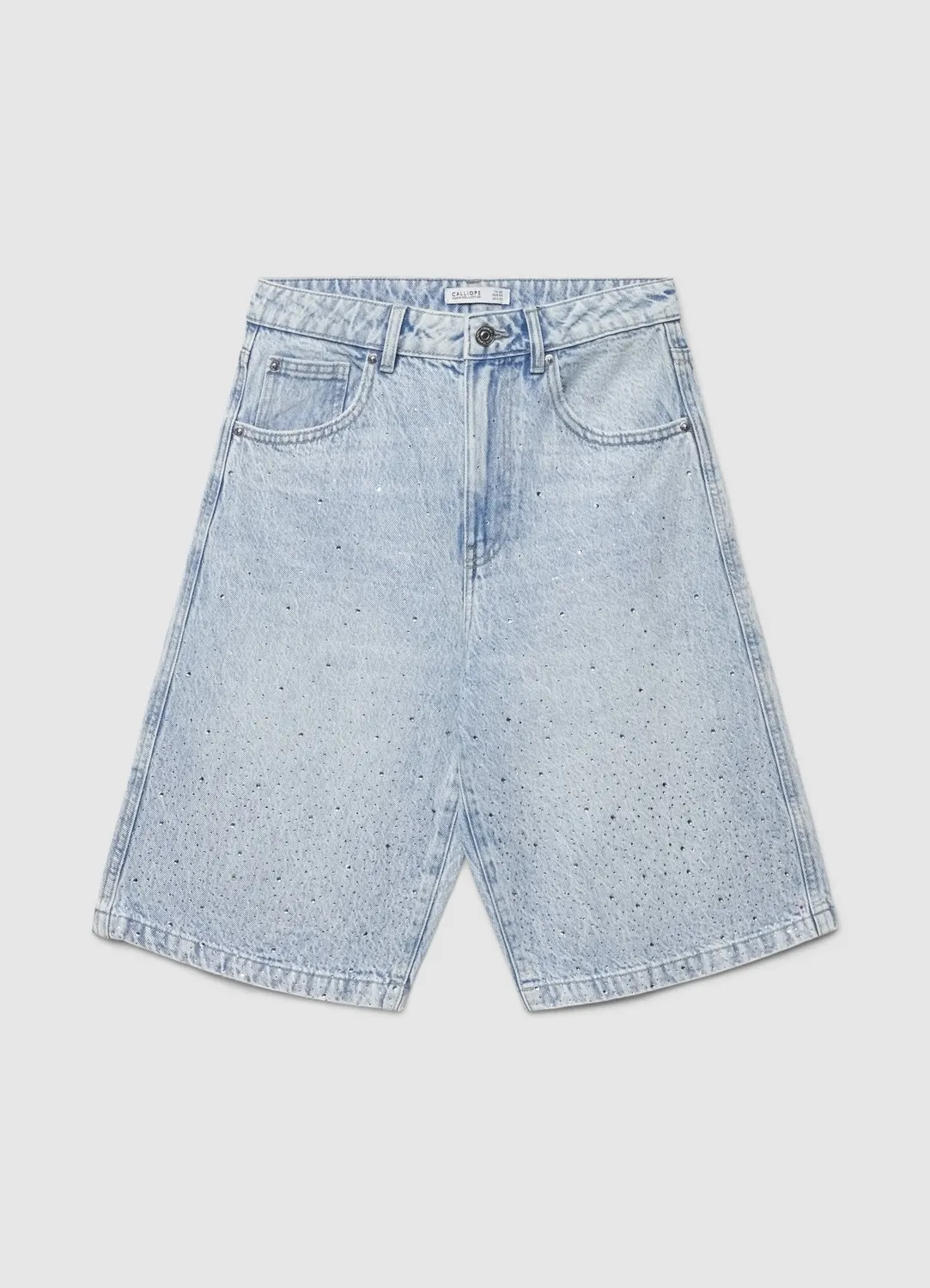 Calliope Bermuda denim femme strass taille haute