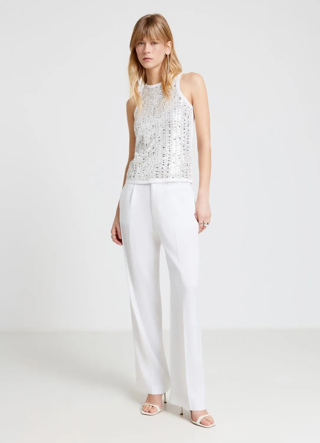 Calliope pantalon long femme simili satin taille haute