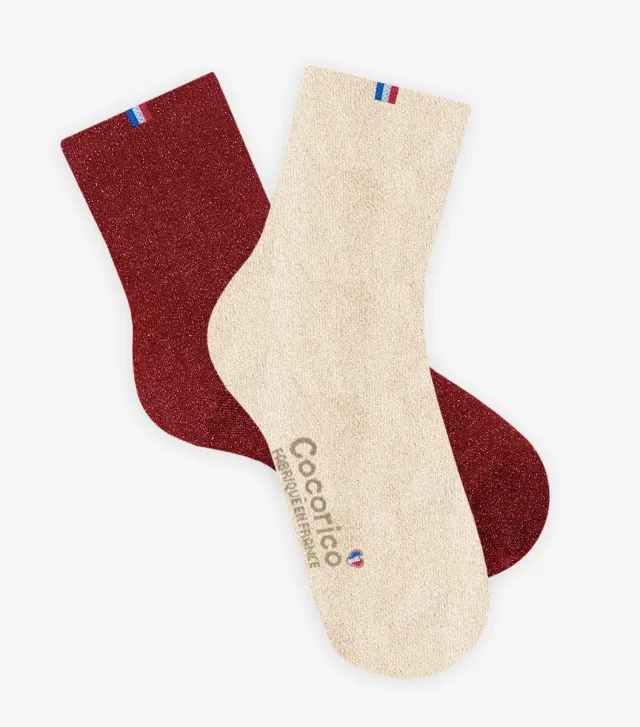 Cocorico Fêtes Chaussettes Femme x2 Or Rouge Coton