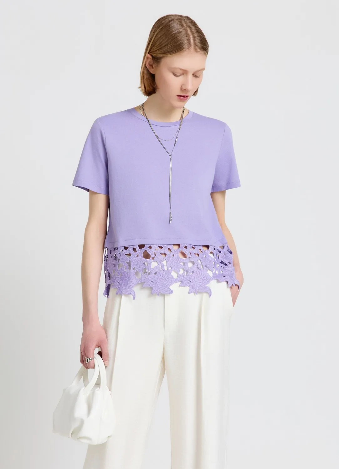 Calliope t-shirt femme col rond fond dentelle