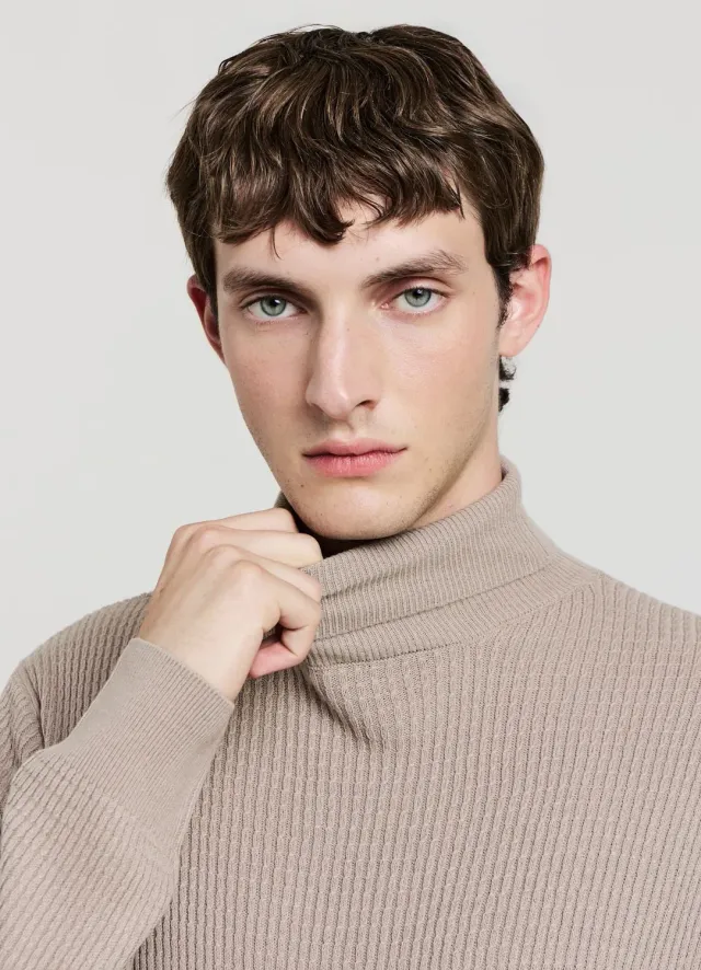 Calliope pull col roulé homme maille waffle