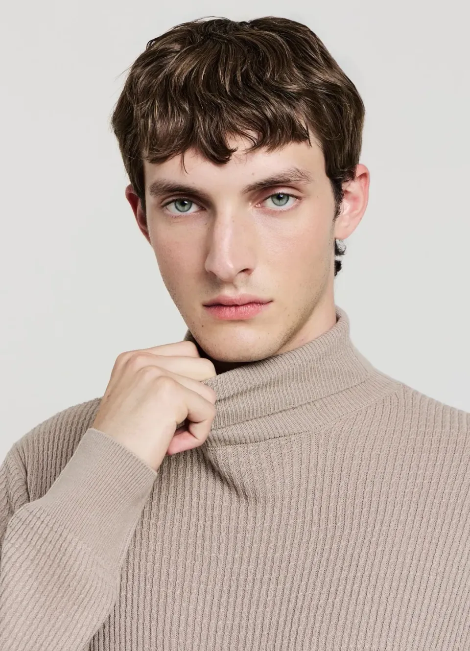 Calliope pull col roulé homme maille waffle