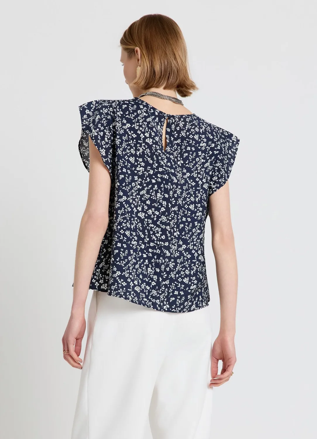 Calliope Blouse Fleurs Femme Manches Volants Col Rond
