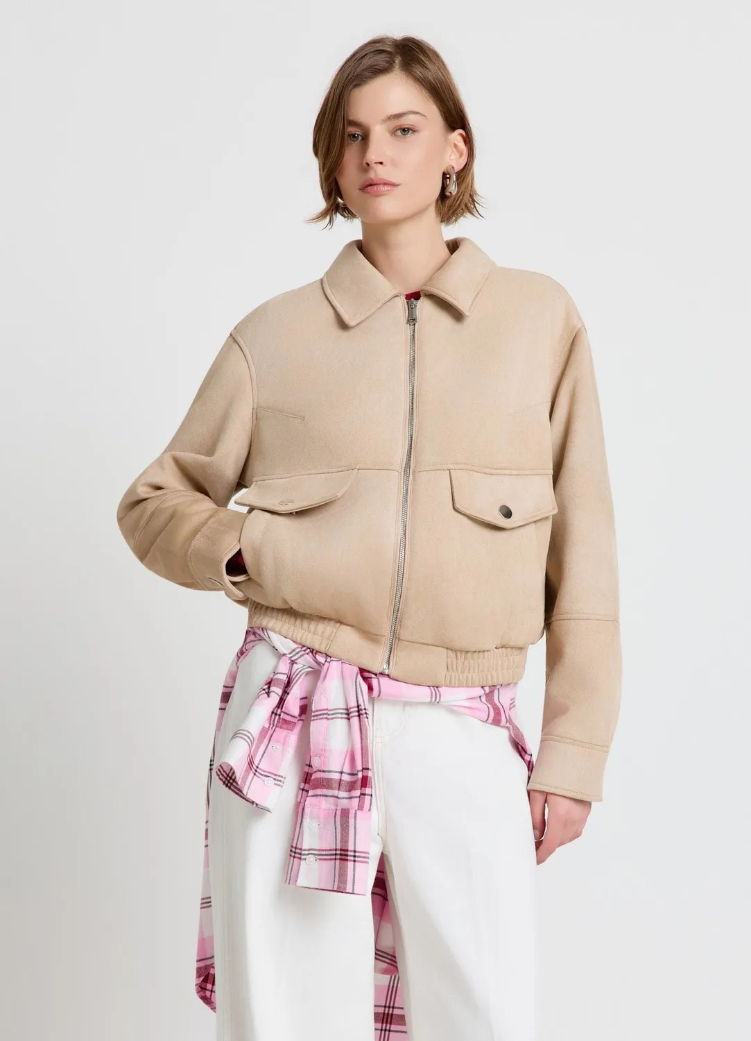 Calliope bomber femme effet suédine col chemise