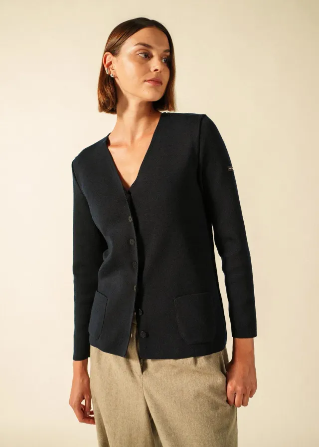Saint James Blainville gilet navy col V laine poches