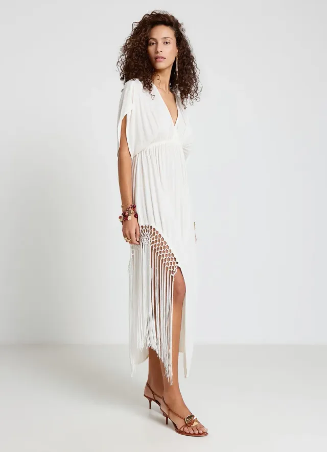 Calliope robe longue portefeuille femme à franges