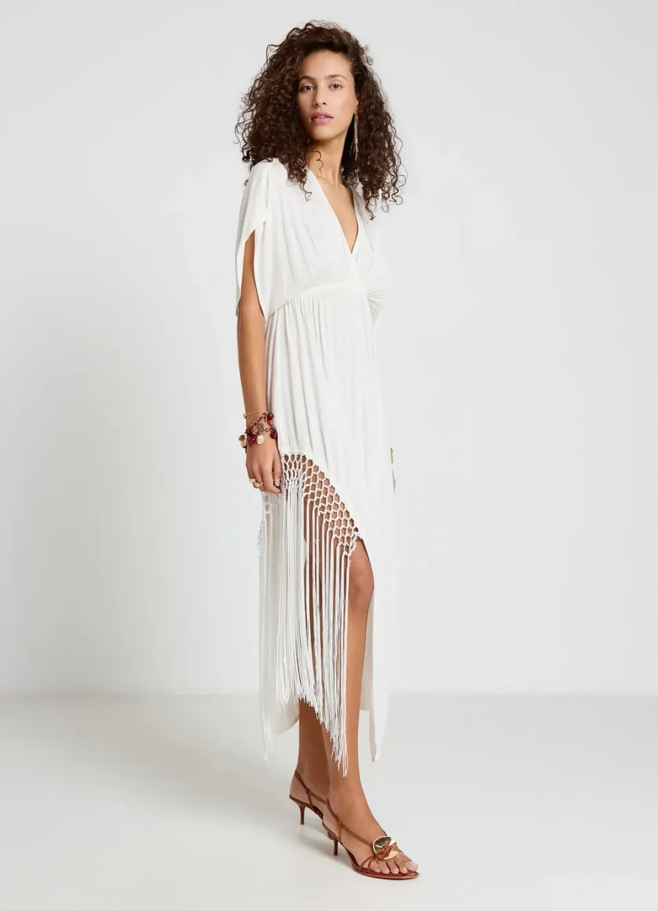 Calliope robe longue portefeuille femme à franges