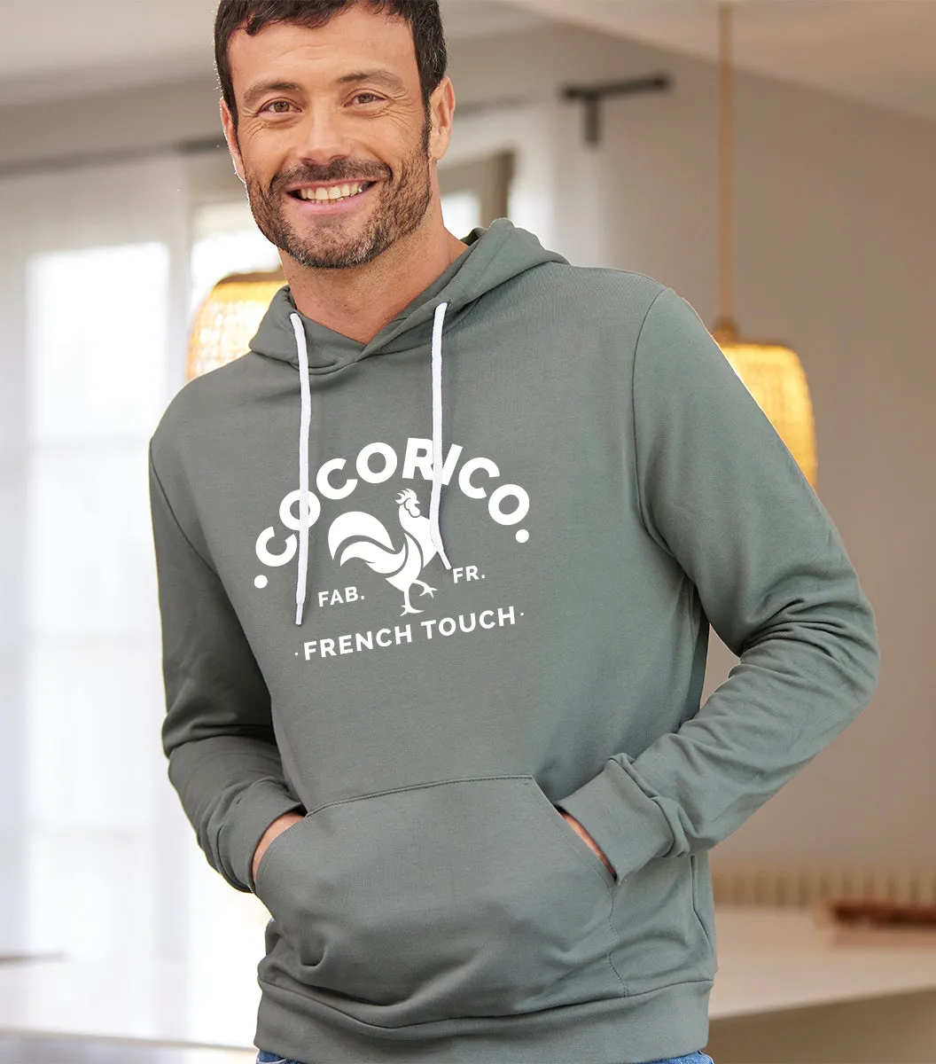 Cocorico Coq Français sweat capuche homme sauge coton