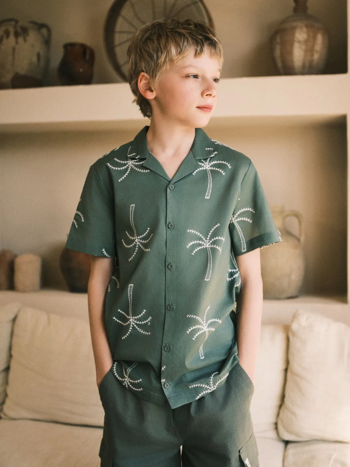 Calliope Chemise Palmiers Garcon Manches Courtes Ete
