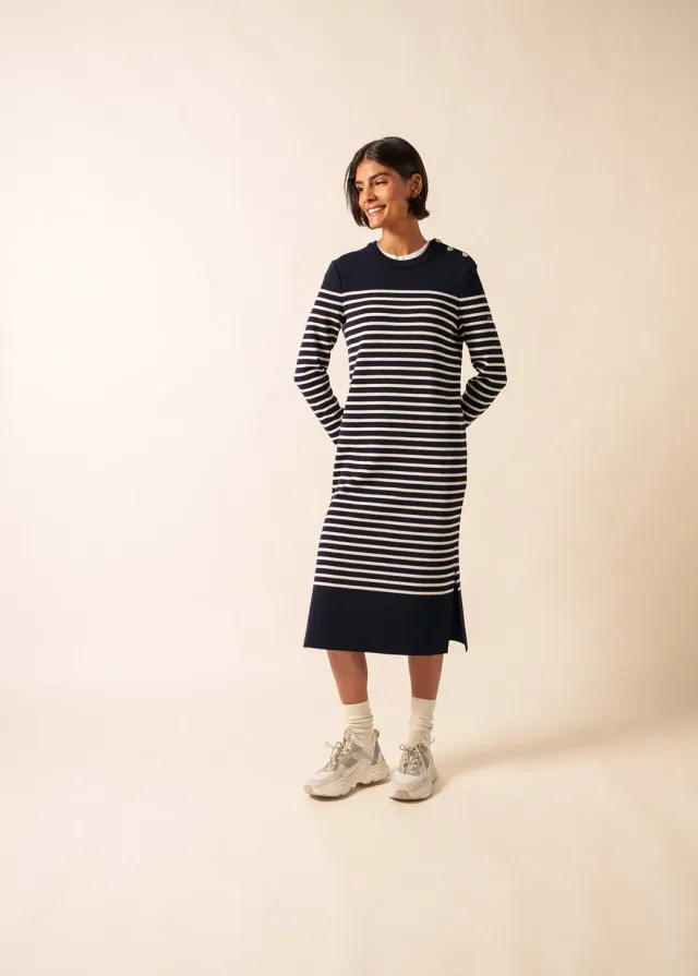 Saint James Marée robe longue laine navy/écume