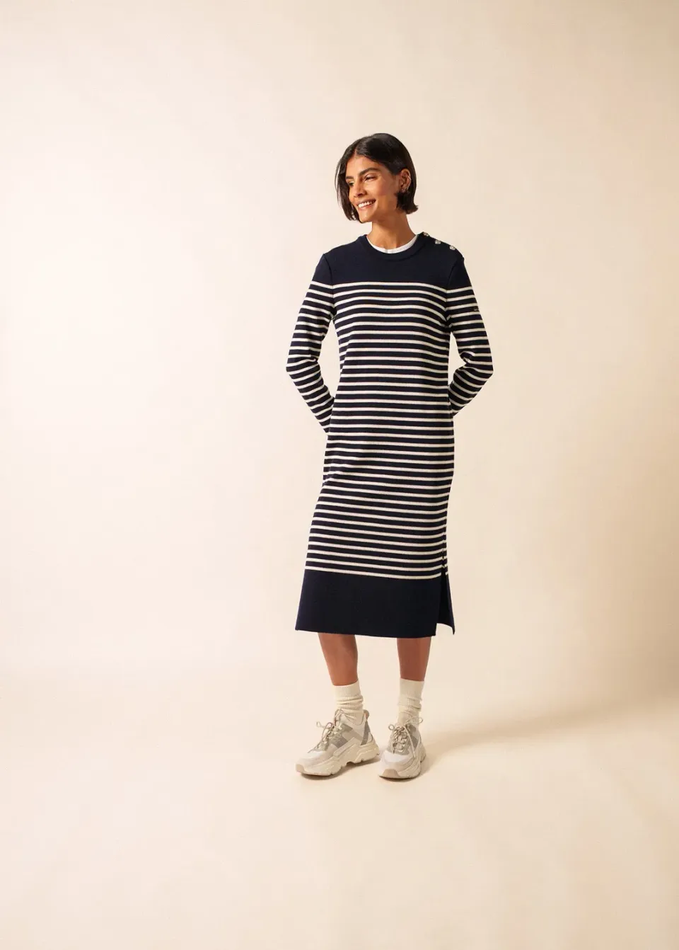 Saint James Marée robe longue laine navy/écume