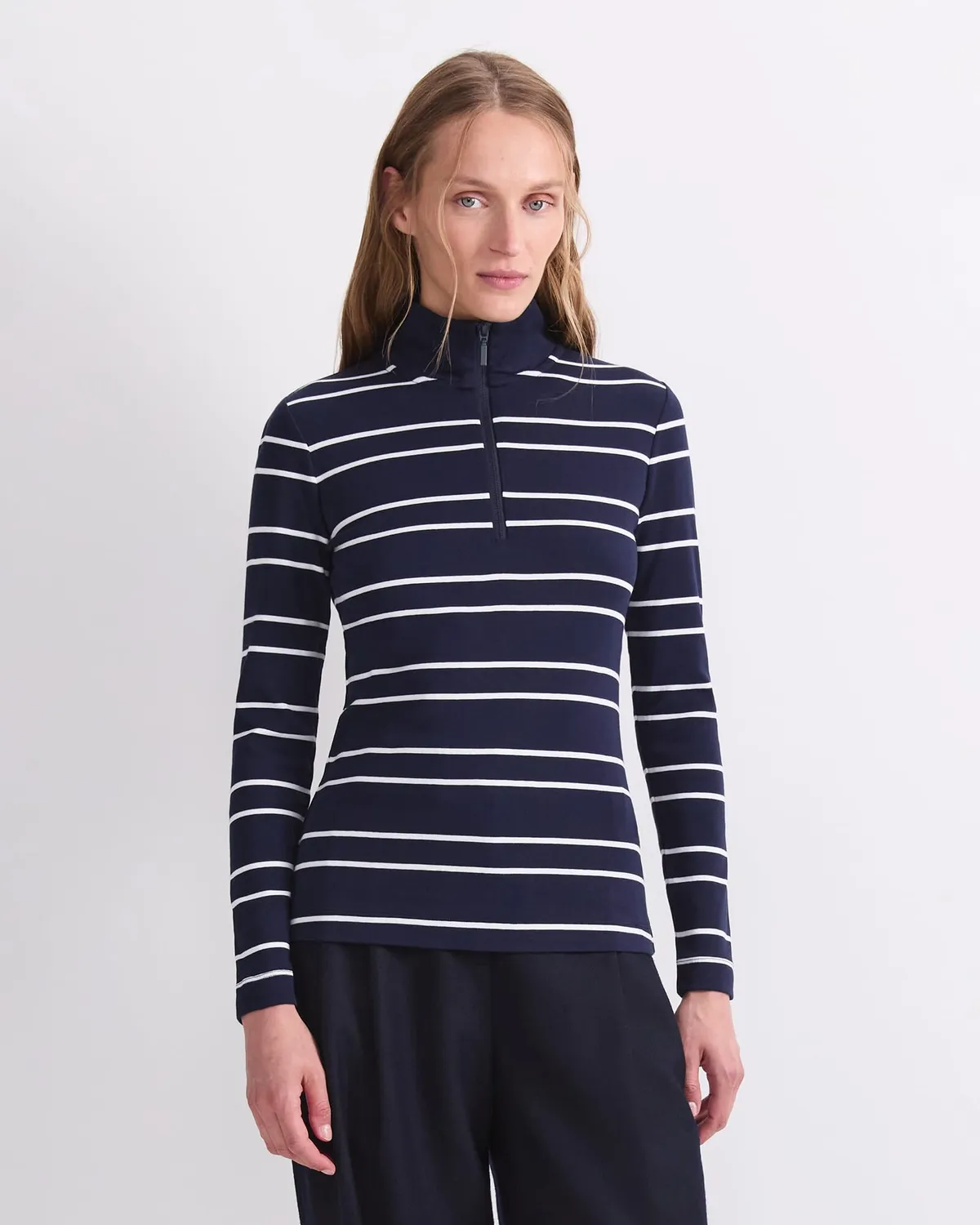 Sportscraft Lucy Stripe Zip Funnel Neck pull rayé