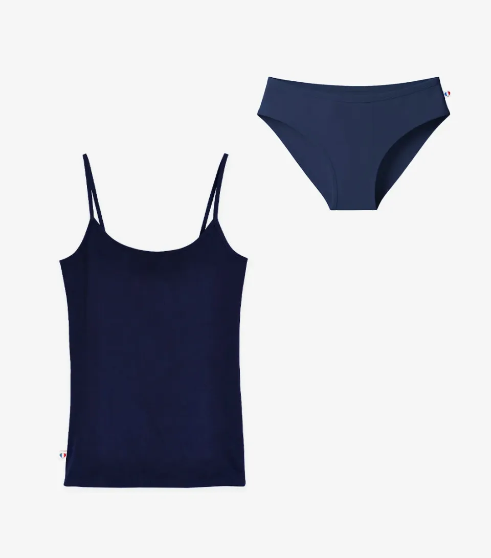 Cocorico Pack Culotte + Caraco Femme Marine coton