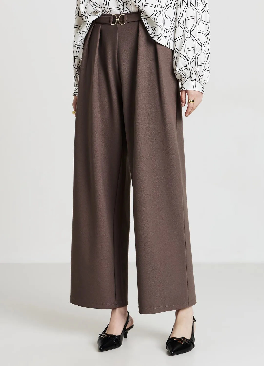 Calliope Palazzo pantalon femme ceinture métal