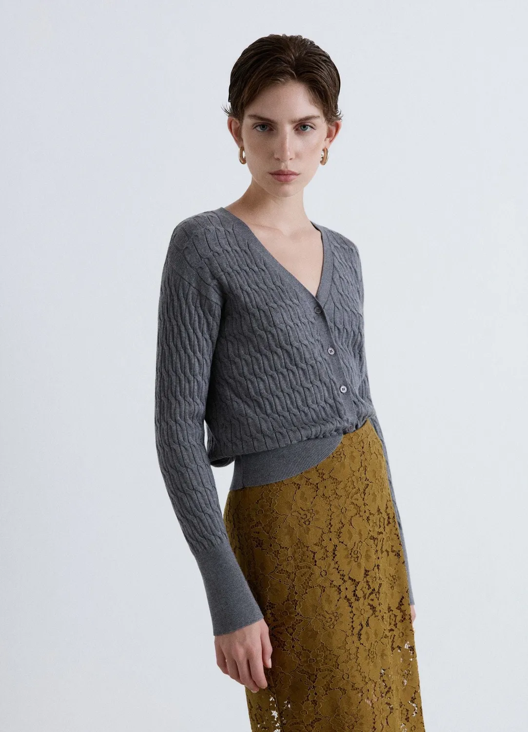 Calliope cardigan torsades femme col V boutonné