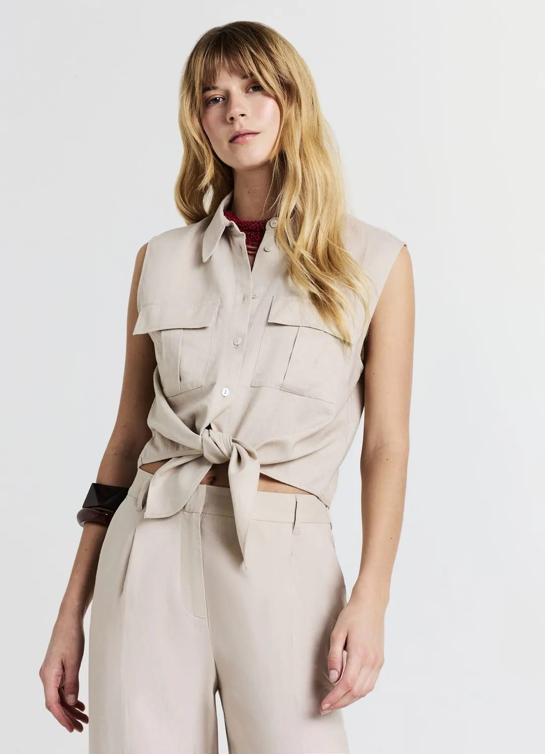 Calliope chemise lin femme nouée sans manches