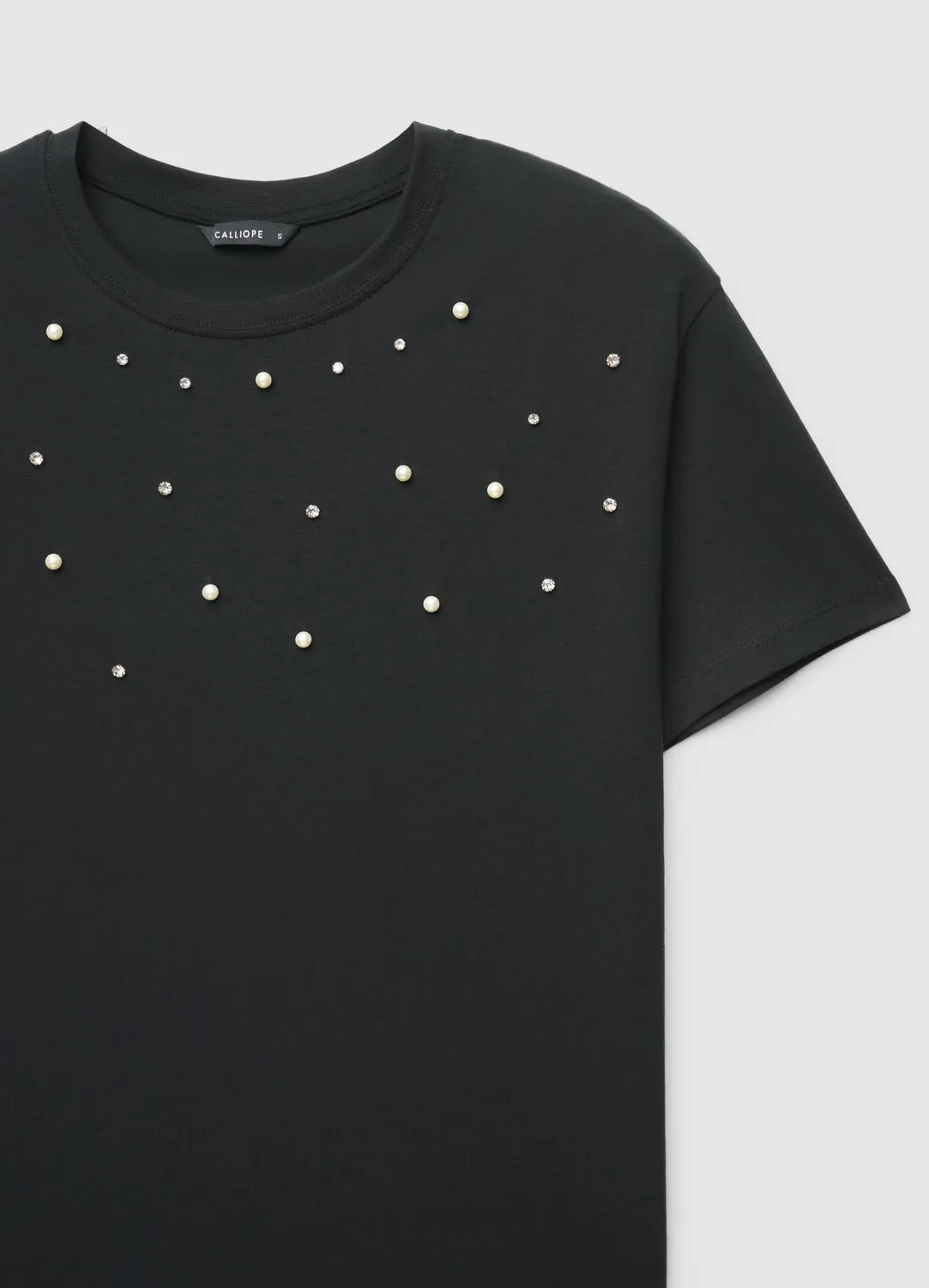 Calliope t-shirt perles strass femme col rond noir