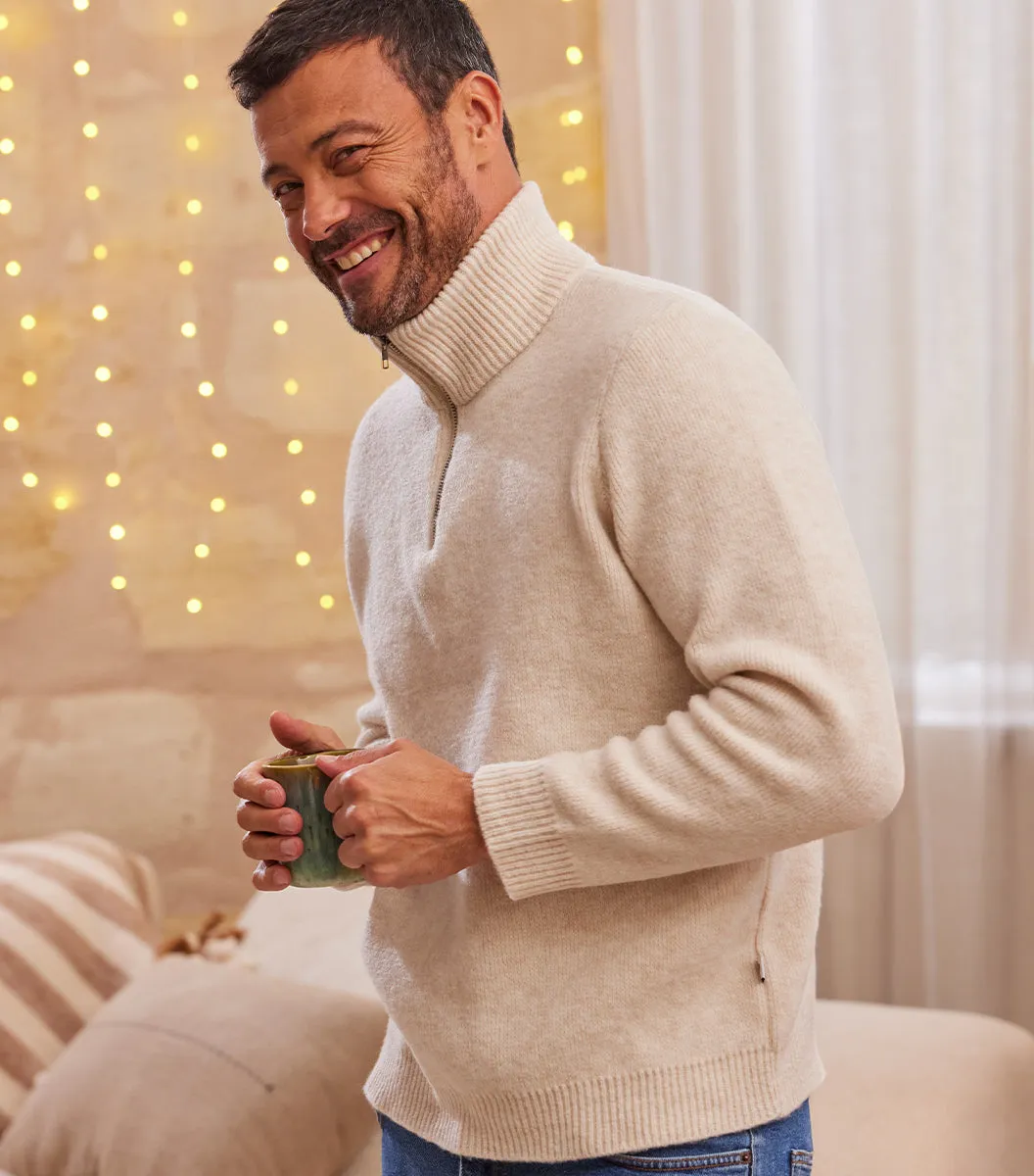 Cocorico Pull Camionneur Homme Ecru col zippé
