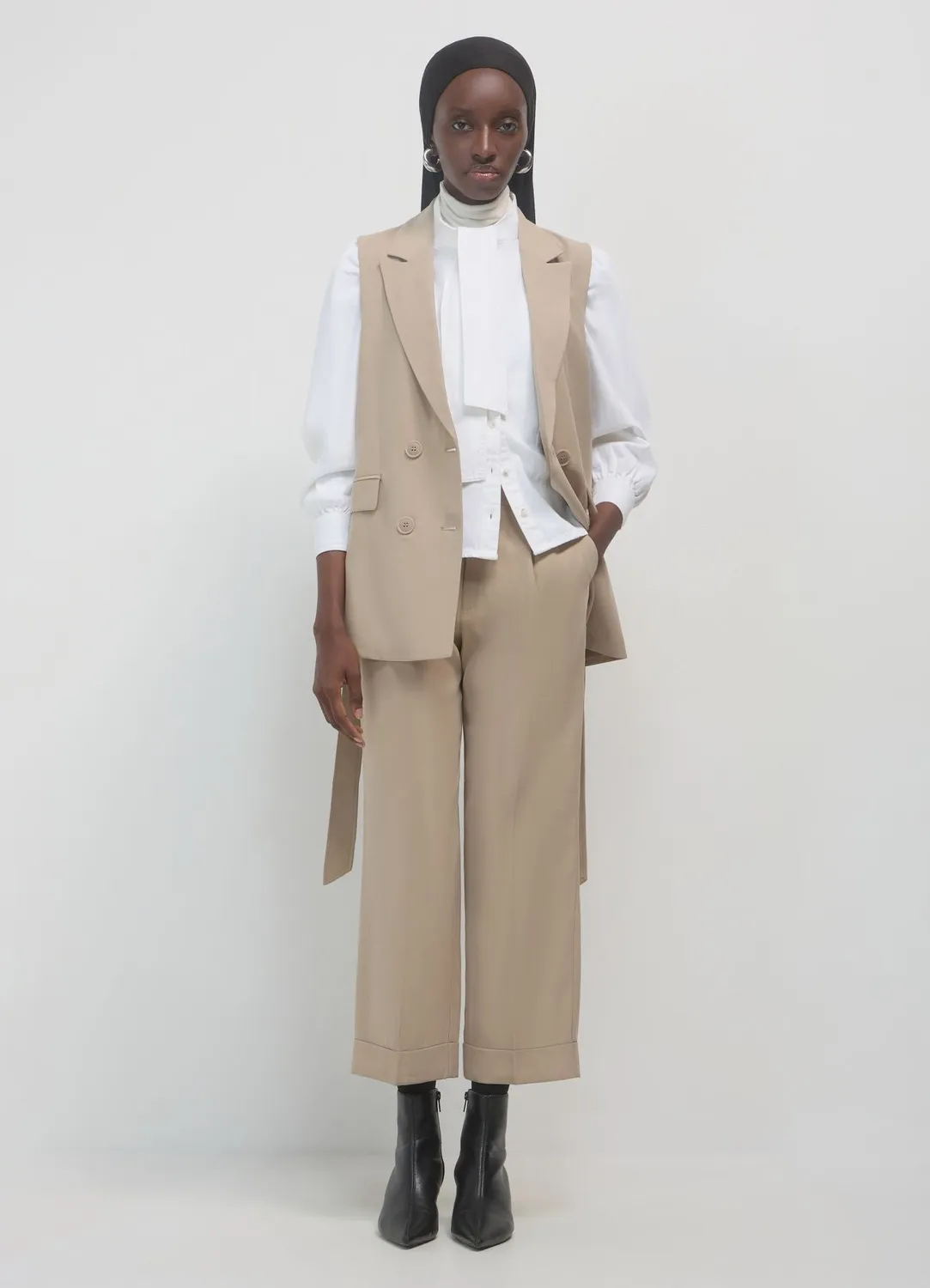 Calliope pantalon classique femme à revers taille élastique