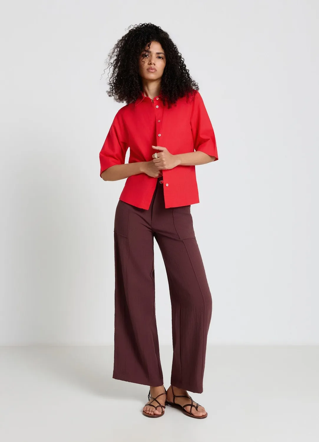 Calliope Pantalon palazzo poches pantalon large femme uni