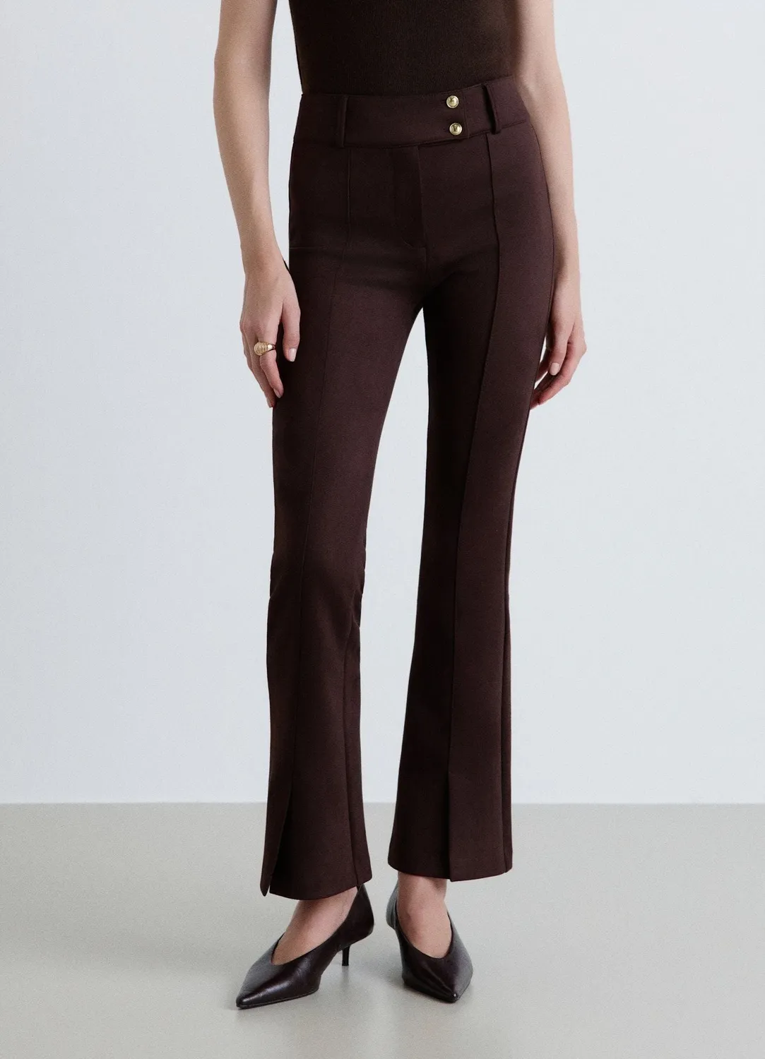Calliope pantalon bootcut taille haute double bouton femme