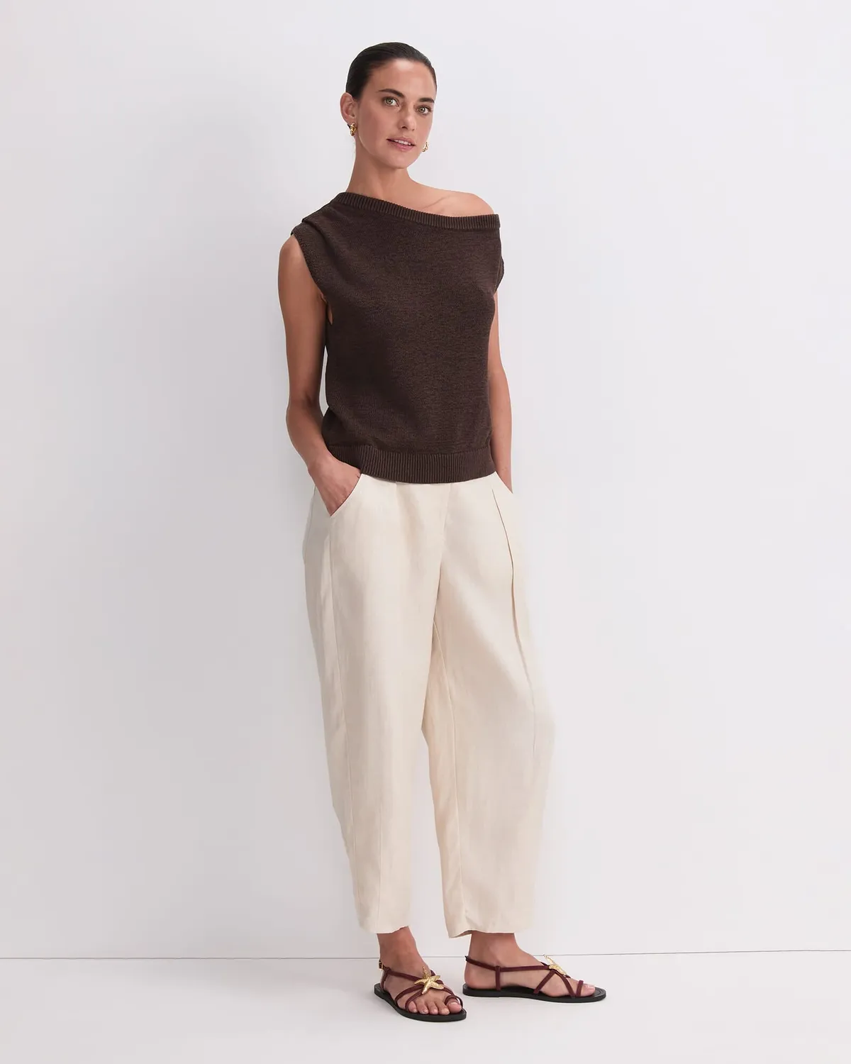 Sportscraft Josie Asymmetric Knit pull col ouvert coton