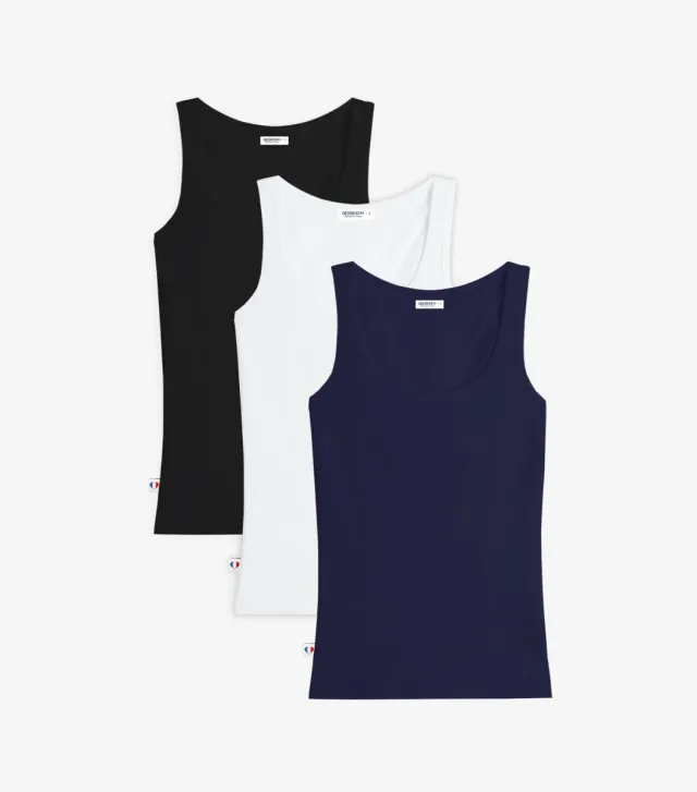 Cocorico débardeur femme x3 noir blanc marine coton