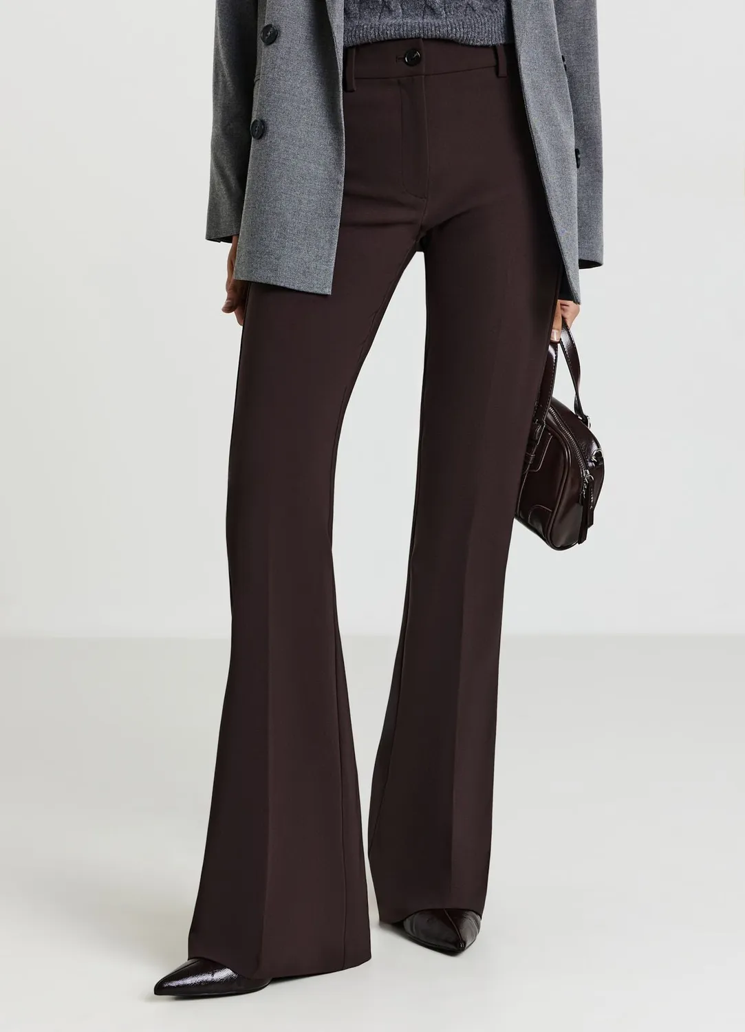 Calliope pantalon flare stretch femme zip bureau