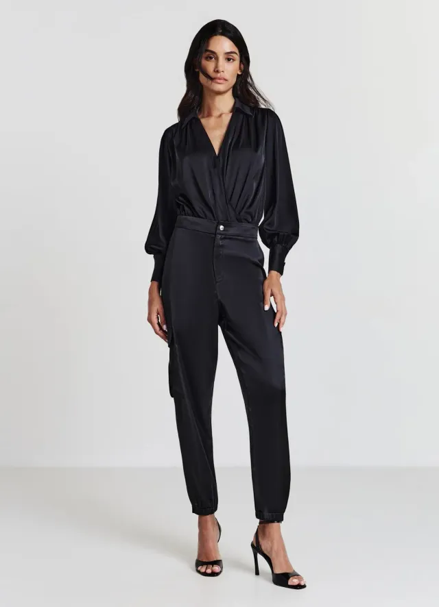 Calliope pantalon cargo femme aspect satiné poches