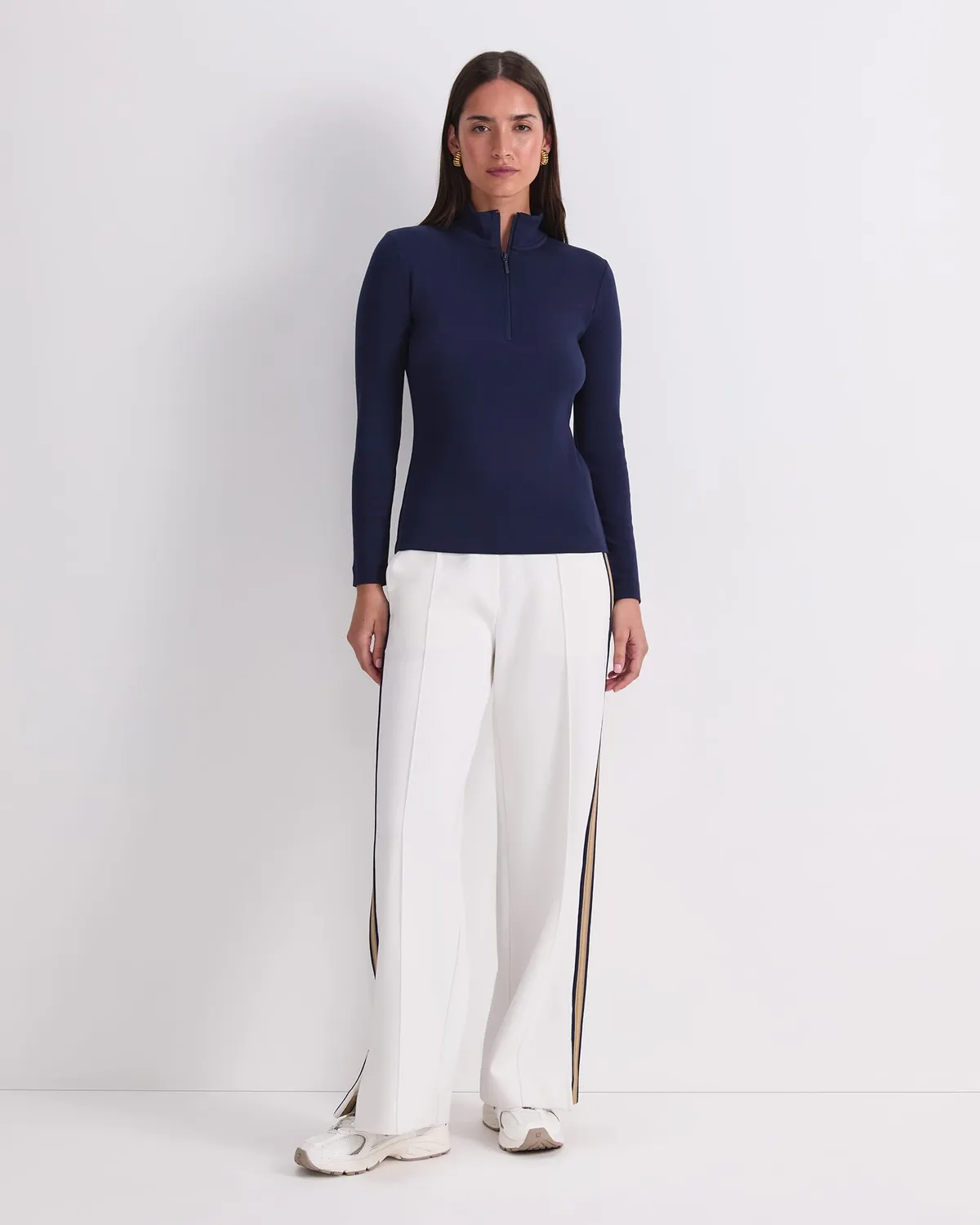 Sportscraft Lucy Zip Funnel Neck top camel coton