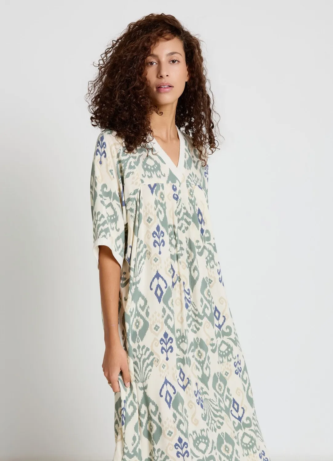 Calliope robe longue col V imprimée femme