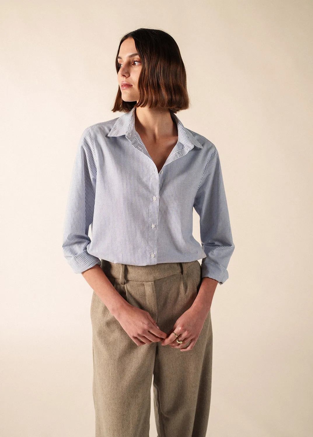 Saint James Léna chemise blanc bleu coton