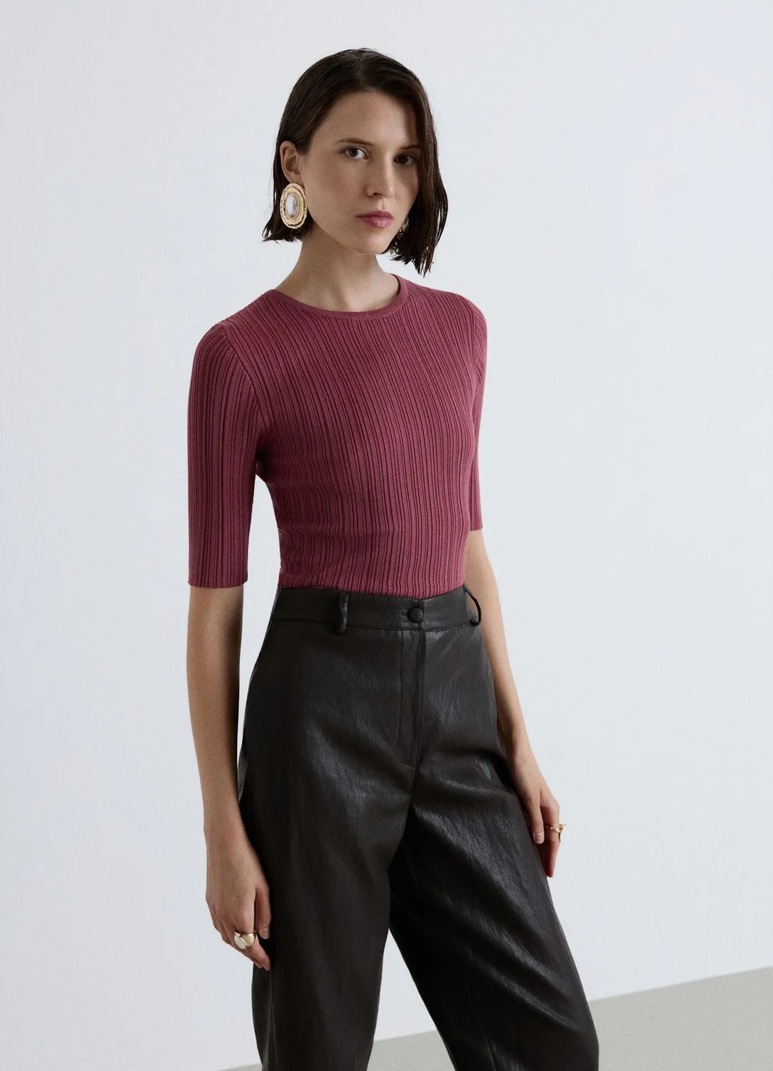 Calliope t-shirt côtelé femme col rond uni
