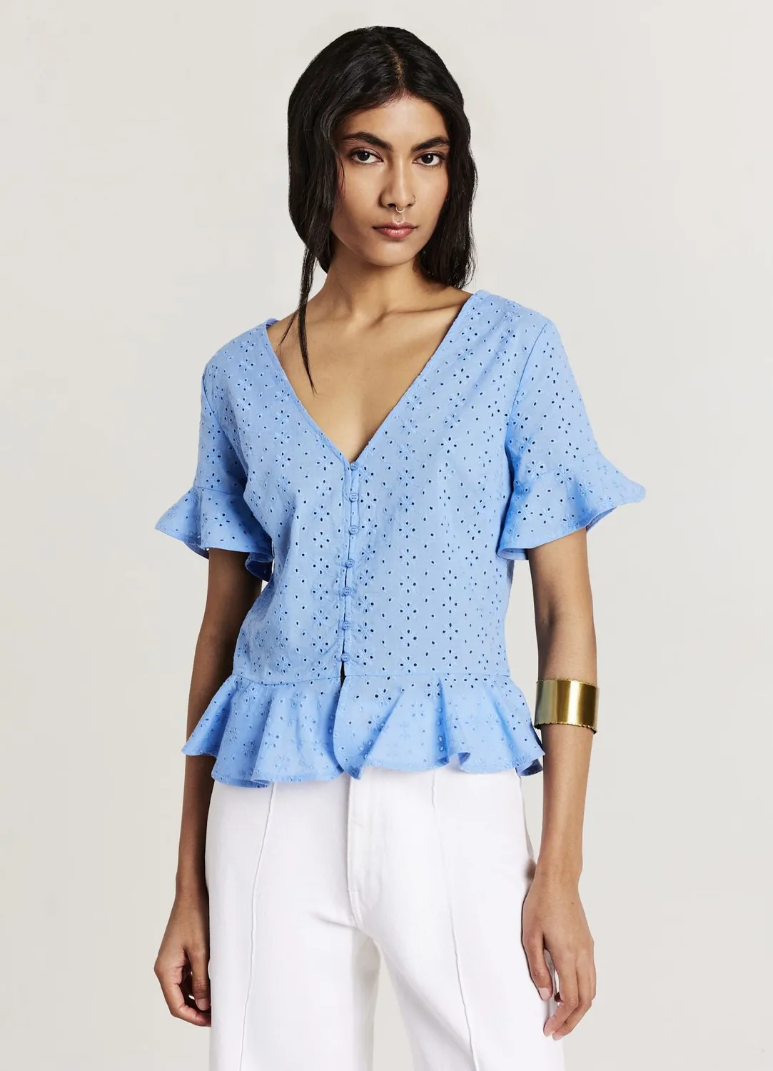 Calliope chemise sangallo volants femme manches courtes