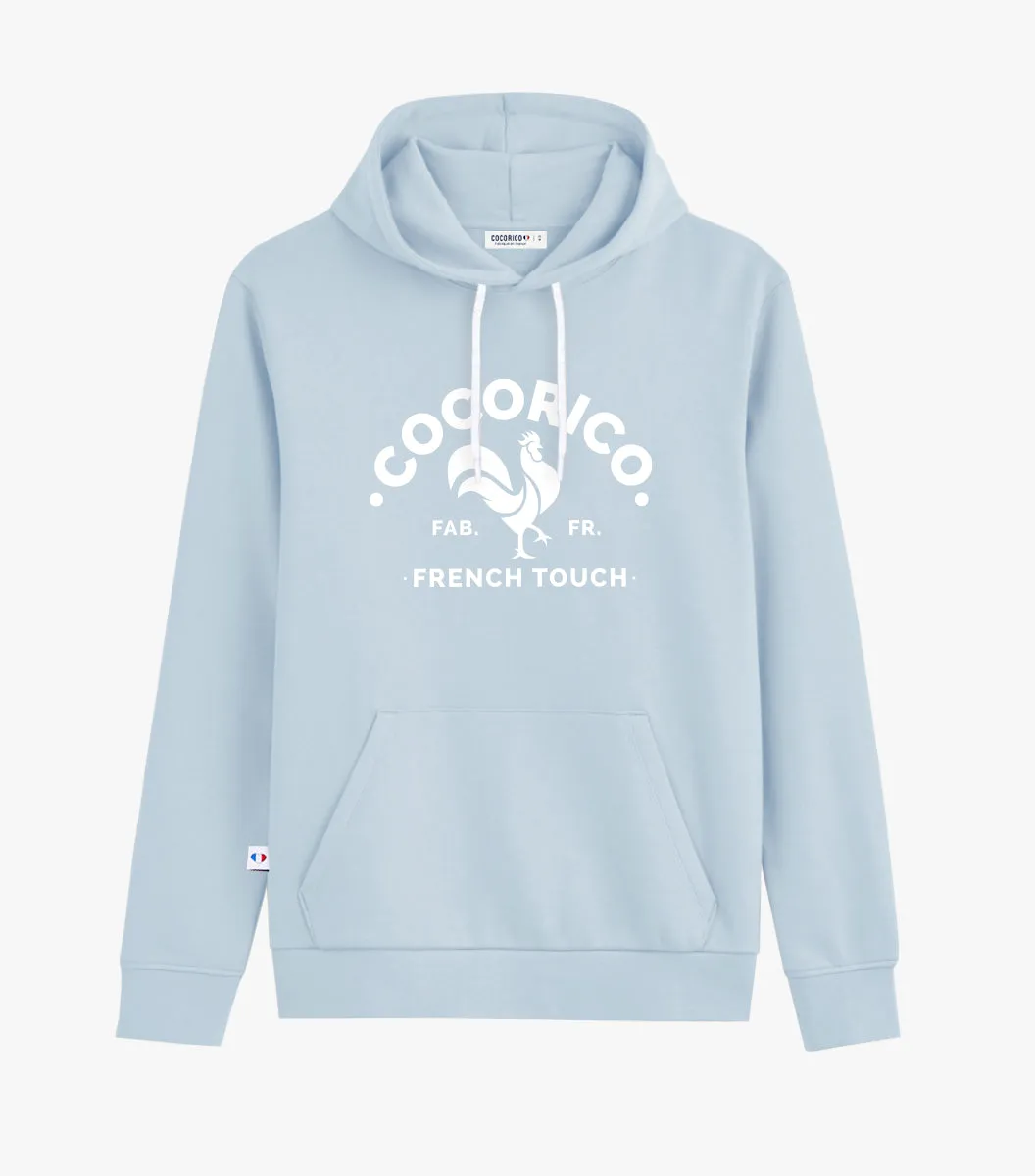 Cocorico Coq Français sweat capuche homme ciel coton