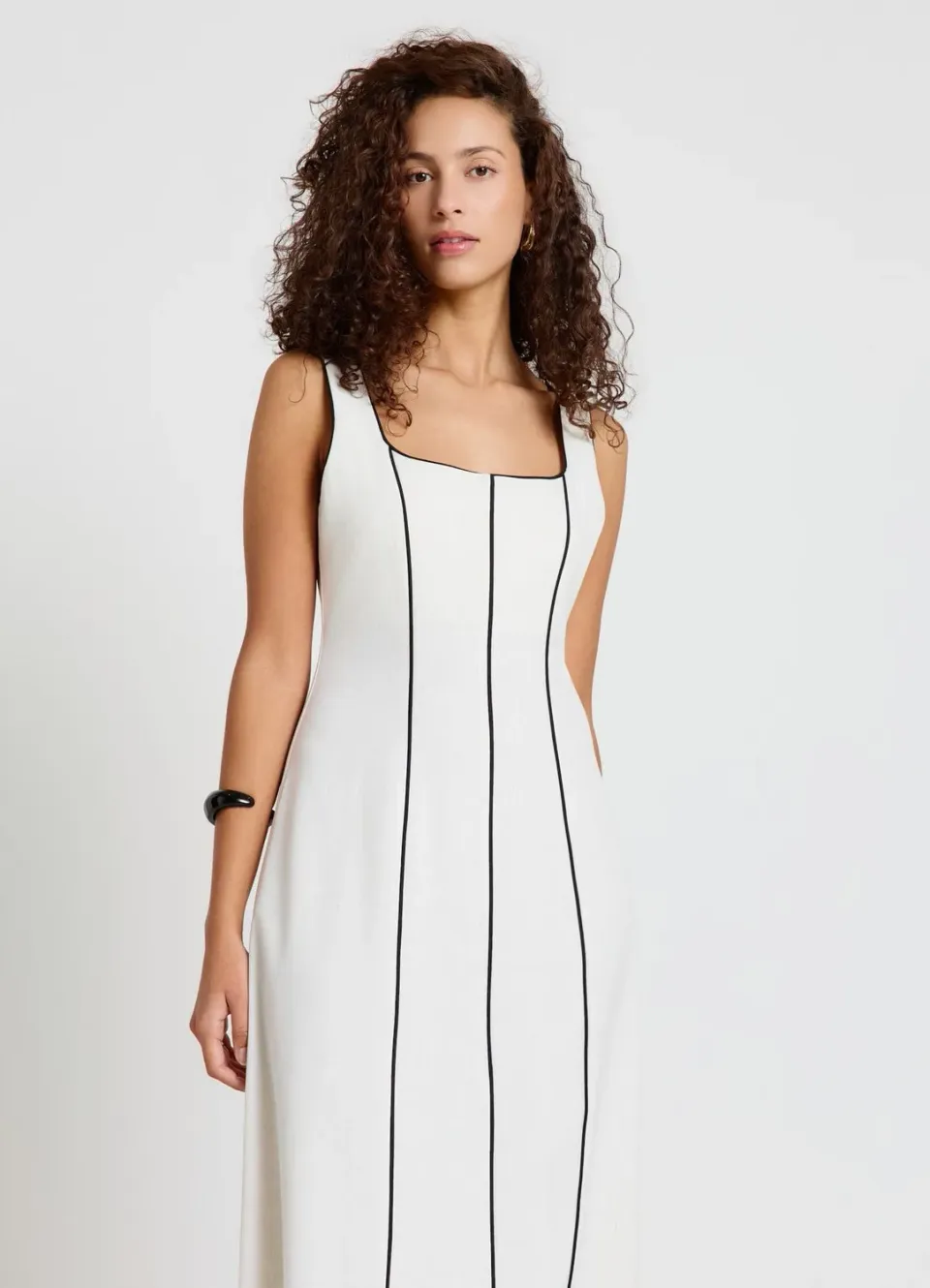 Calliope Robe Longue Femme Encolure Carrée Contrastée