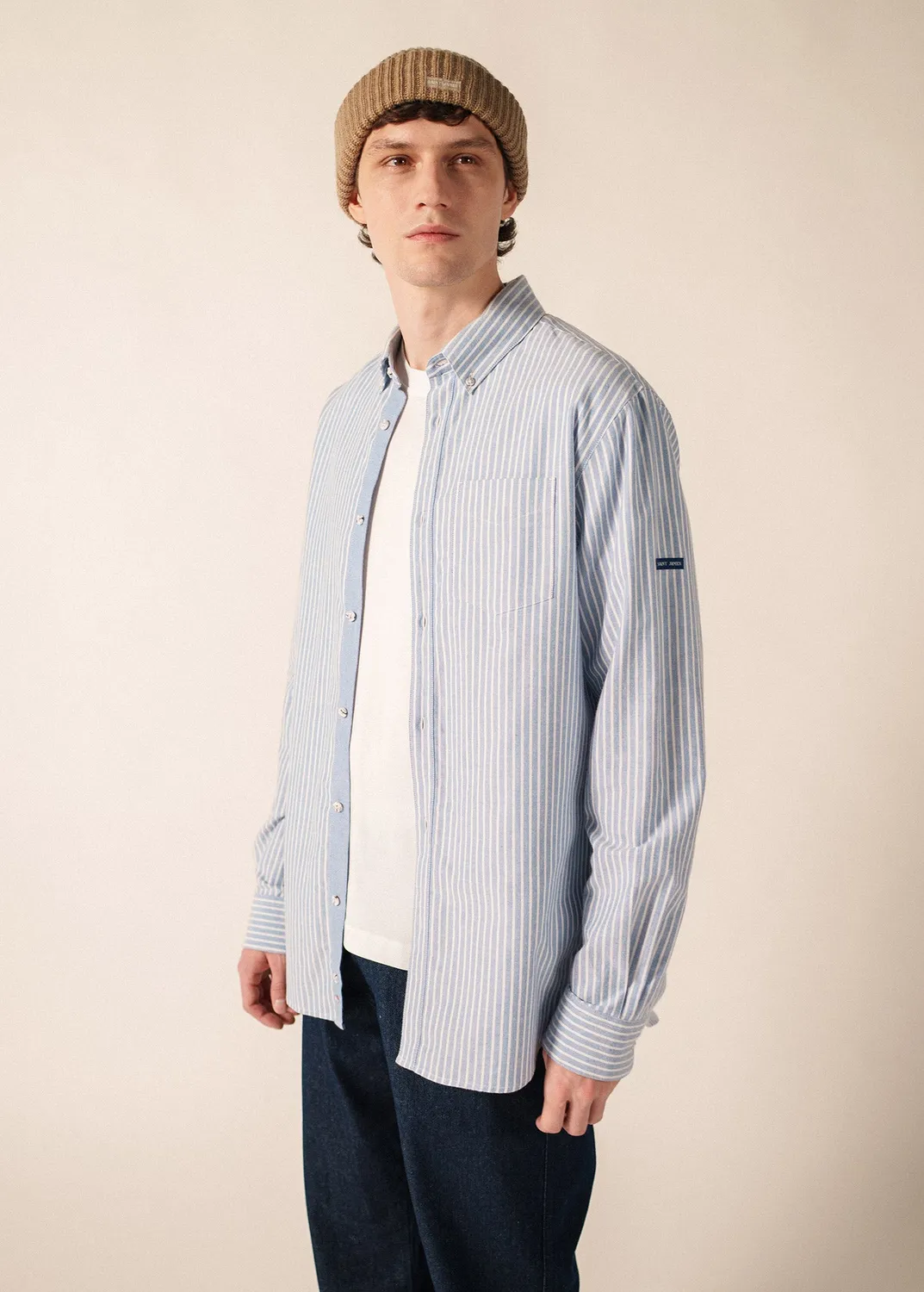 Saint James Côme chemise bleu/blanc coton