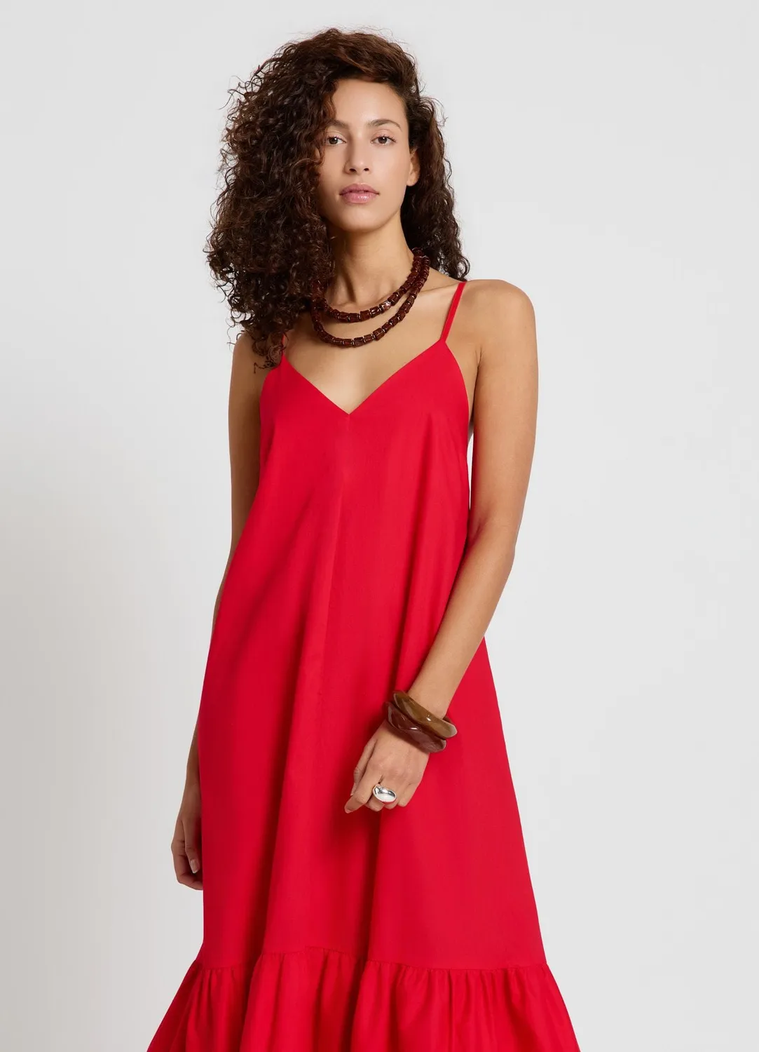 Calliope robe longue femme col V volant ballon bretelles