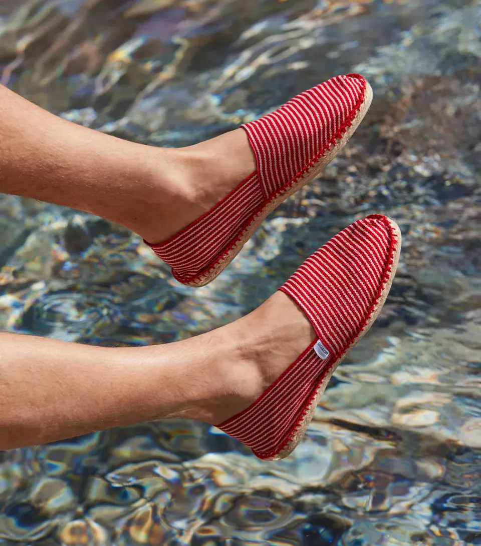 Cocorico Rayé Fine espadrille homme rouge toile
