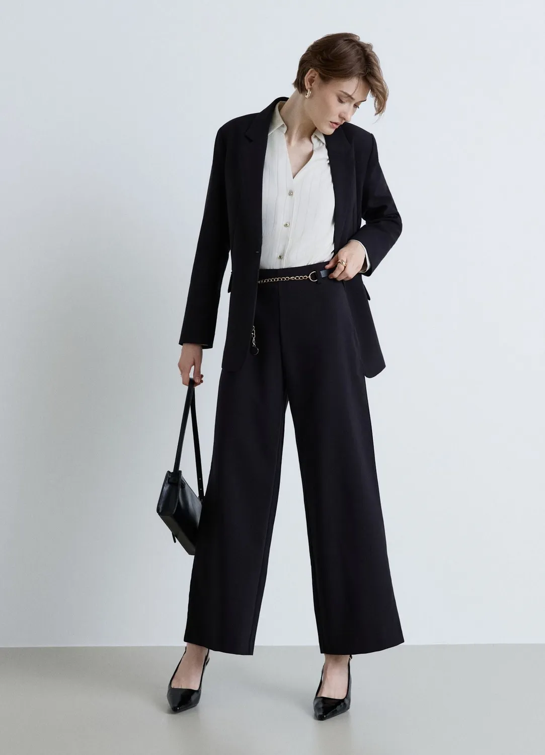 Calliope Pantalon Palazzo Femme Ceinture Chaîne Uni