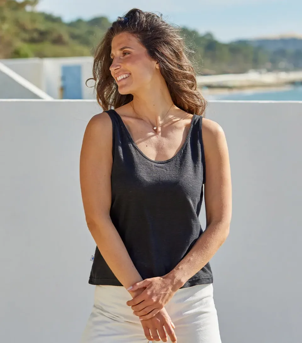 Cocorico Intemporel débardeur femme noir lin